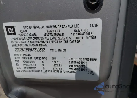 2006 Chevrolet Silverado 1500 Ls from USA, damaged, VIN 2GCEK13V961219632